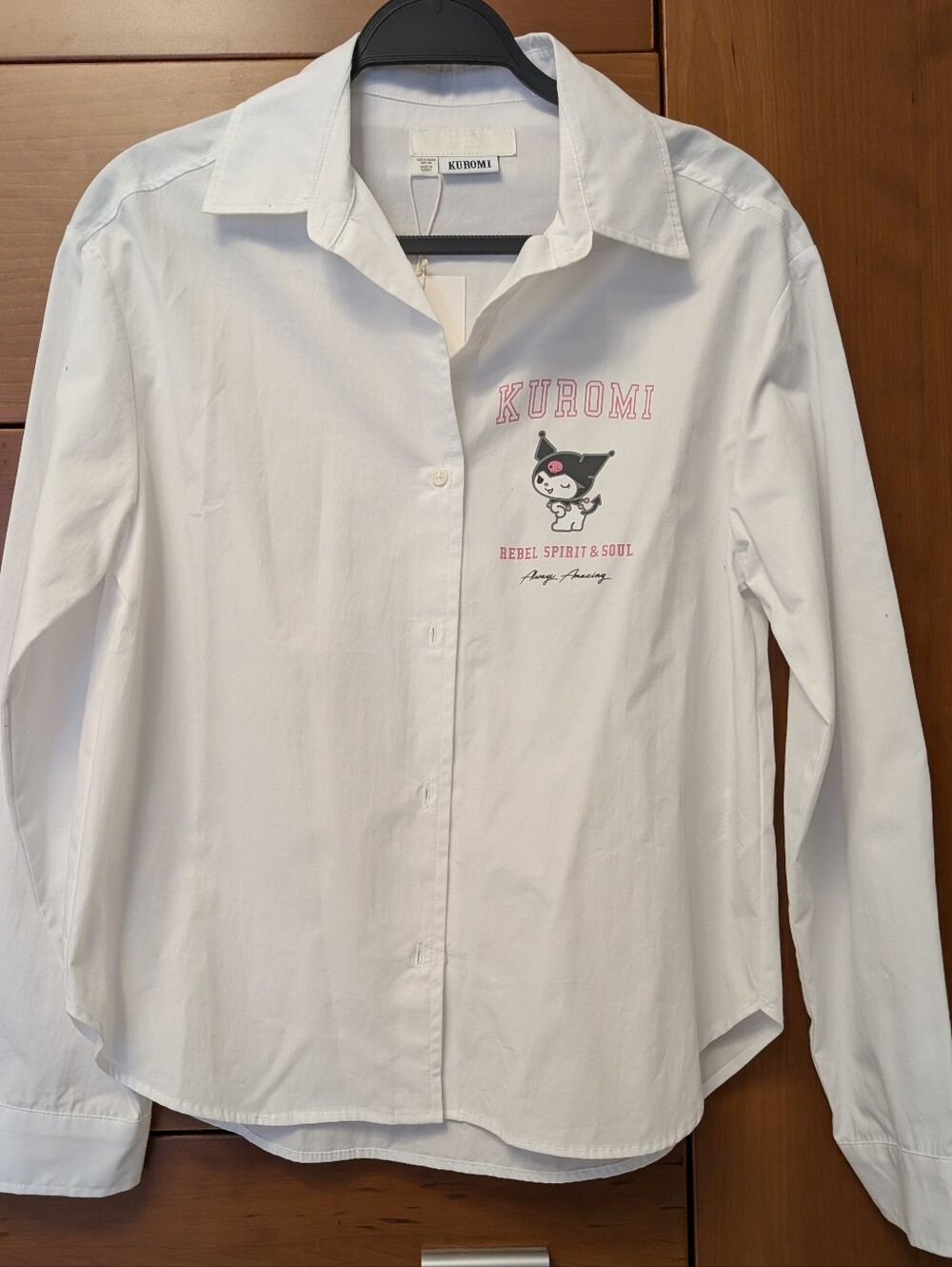 NWT Zara X Kuromi Girls White Button-Down Shirt - Graphic Logo